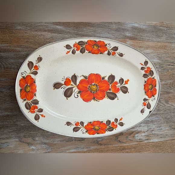 Vintage Retro 70’s Sanko Ware Show-Pans Orange Floral Enameled Tray❤️ - Picture 9 of 11